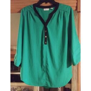 New York & Company 3/4 Sleeve or Roll Top Sleeve..Blouse -Size S, Green